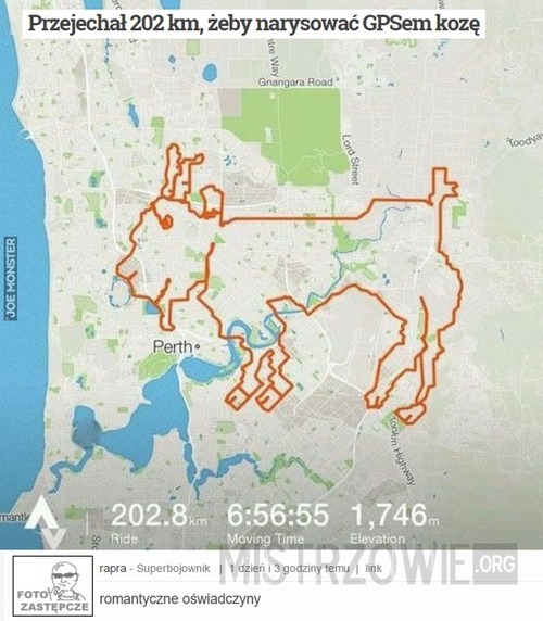 Przejechał 202 km, żeby narysować GPSem kozę