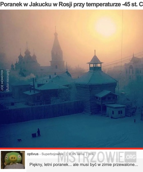 Poranek w Jakucku w Rosji przy temperaturze -45 st. C