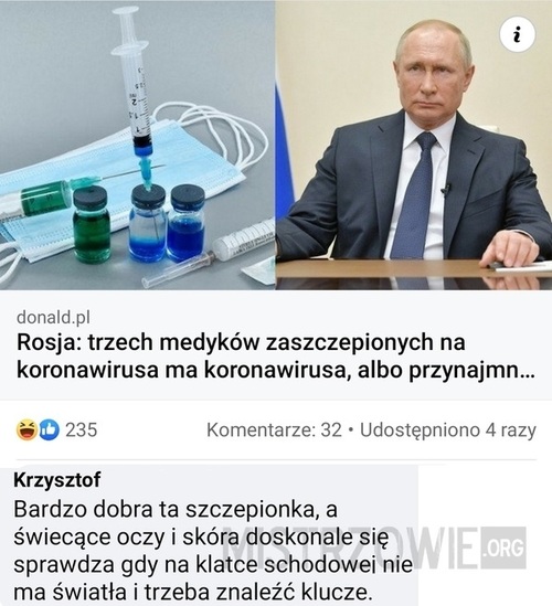 Rosyjska szczepionka jest bardzo dobra